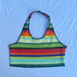 Striped Multicolor Halter Crop Top